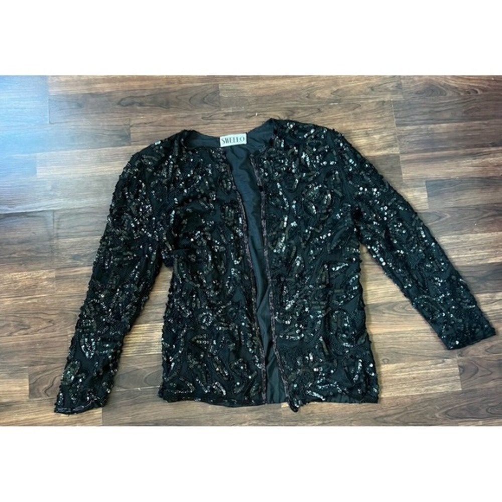 Vtg Swee Lo Sz L Black Silk Beaded Sequin Cocktail Jacket Sweelo Floral Cocktail